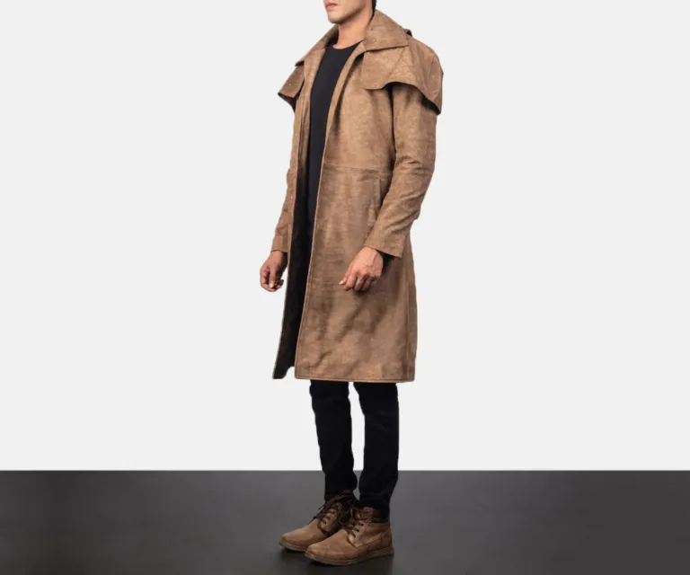 [FS] Army Brown Leather Duster — Quarter Angle Profile Detail