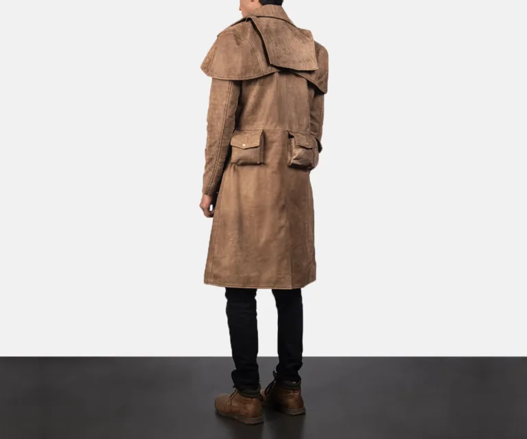 [FS] Army Brown Leather Duster — Front Architectural & Material Detail
