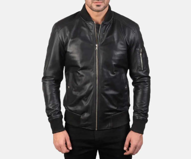 [FS] Bomia Ma-1 Black Leather Bomber Jacket — Rear Back View & Silhouette