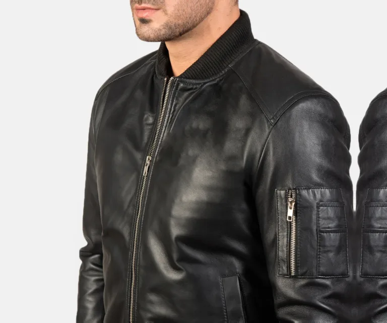 [FS] Bomia Ma-1 Black Leather Bomber Jacket — Full Editorial Model Presentation