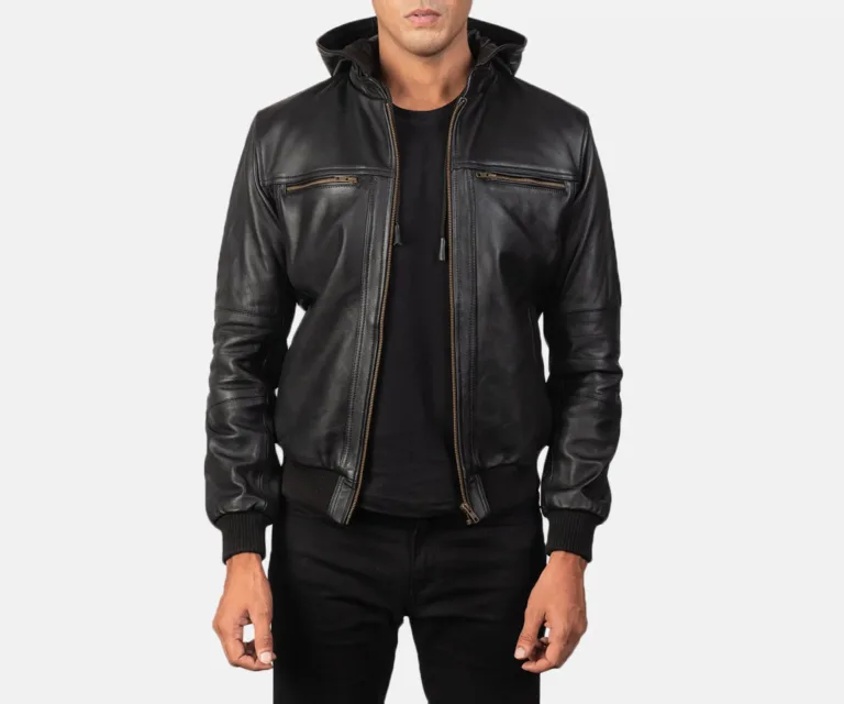 [FS] Bouncer Biz Black Leather Bomber Jacket — Hero Presentation