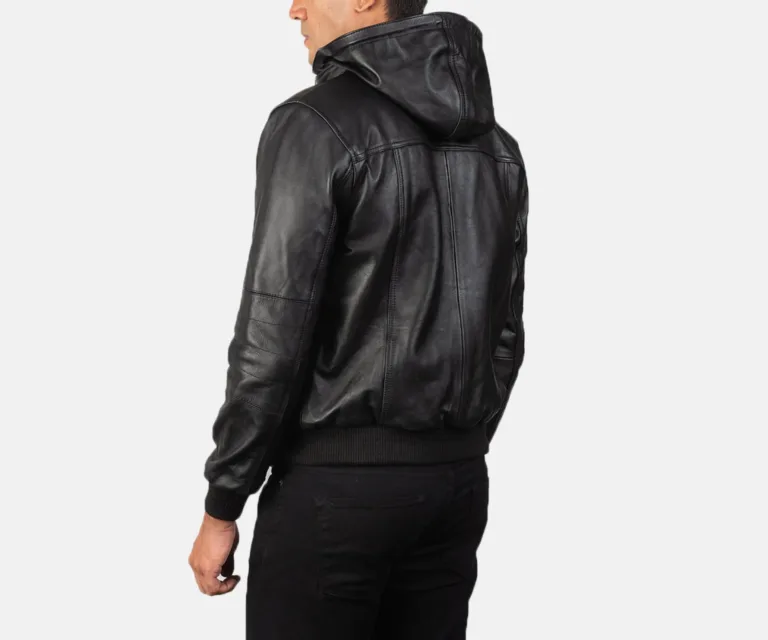 [FS] Bouncer Biz Black Leather Bomber Jacket — Macro Detail Grain, Stitching & Hardware