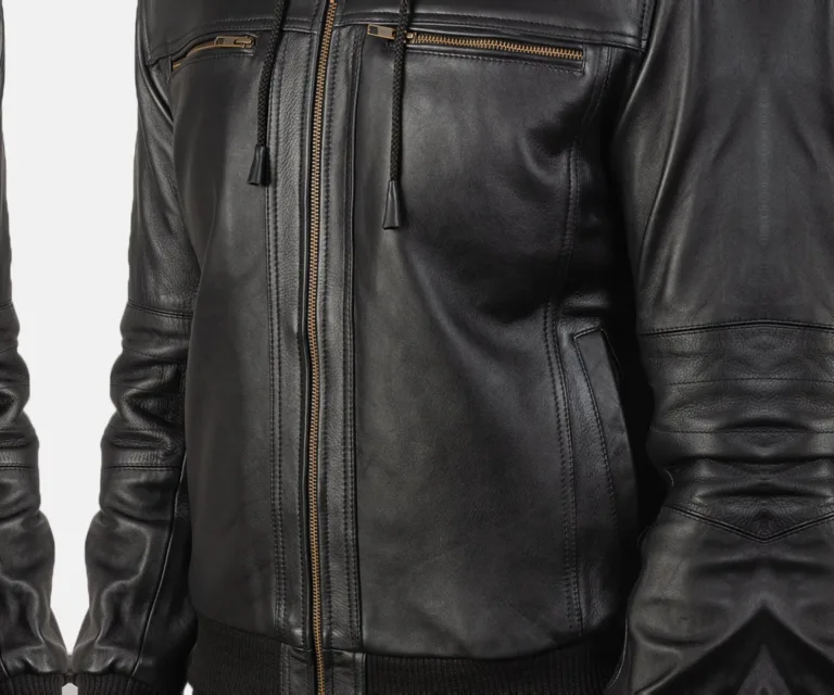[FS] Bouncer Biz Black Leather Bomber Jacket — Full Editorial Model Presentation