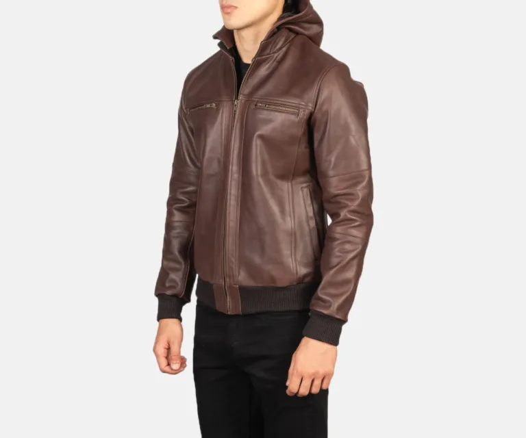 [FS] Bouncer Biz Brown Leather Bomber Jacket — Quarter Angle Profile Detail