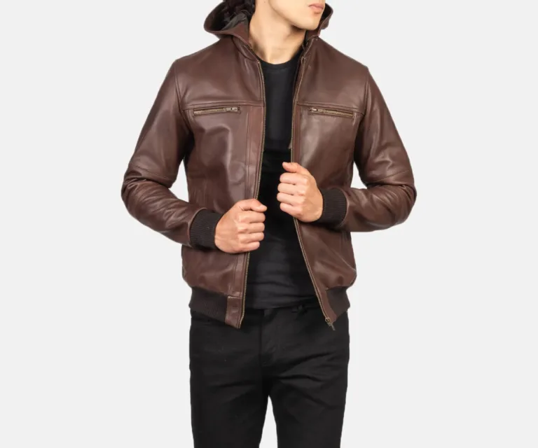 [FS] Bouncer Biz Brown Leather Bomber Jacket — Rear Back View & Silhouette