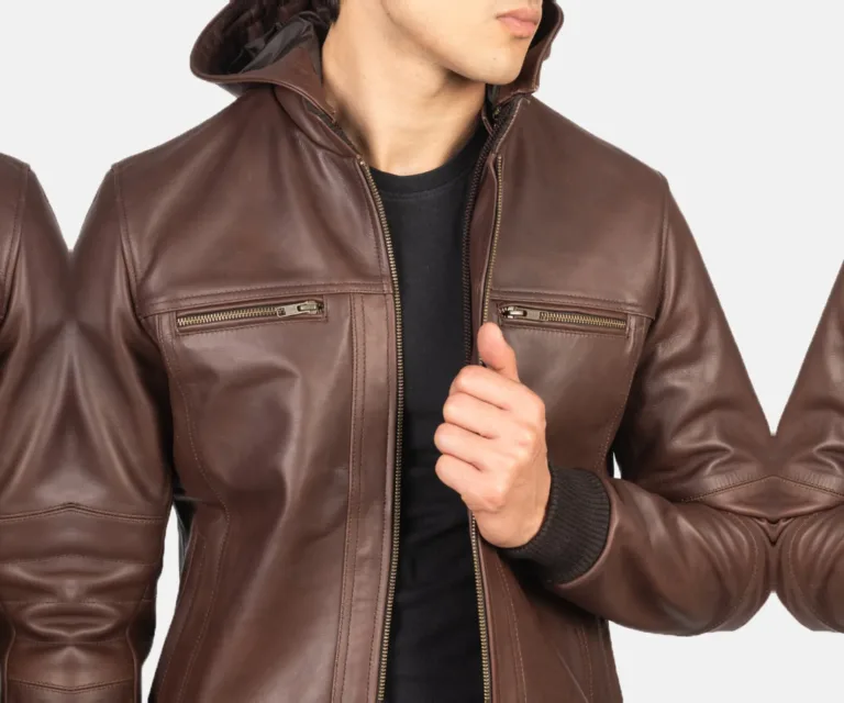 [FS] Bouncer Biz Brown Leather Bomber Jacket — Full Editorial Model Presentation