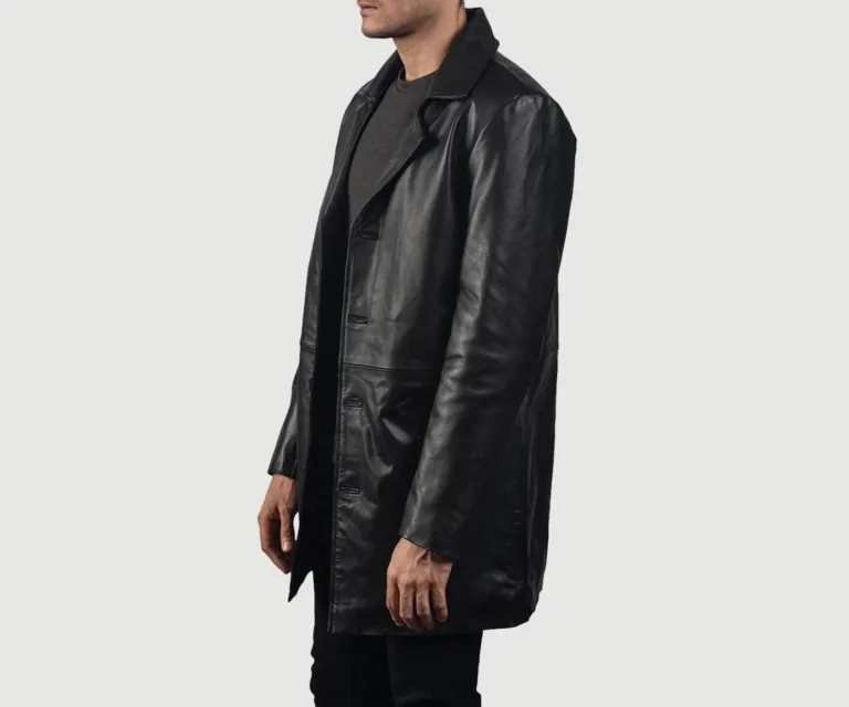 [FS] Classmith Black Leather Coat — Quarter Angle Profile Detail