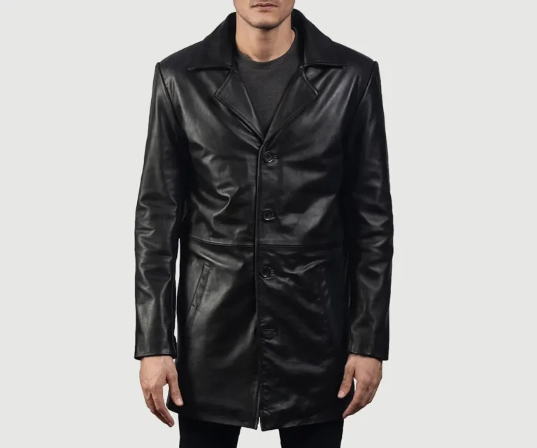 [FS] Classmith Black Leather Coat — Front Architectural & Material Detail