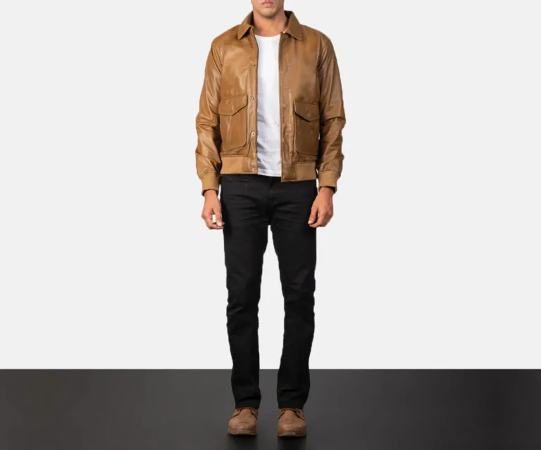 [FS] Coffmen Olive Brown A2 Leather Bomber Jacket — Rear Back View & Silhouette