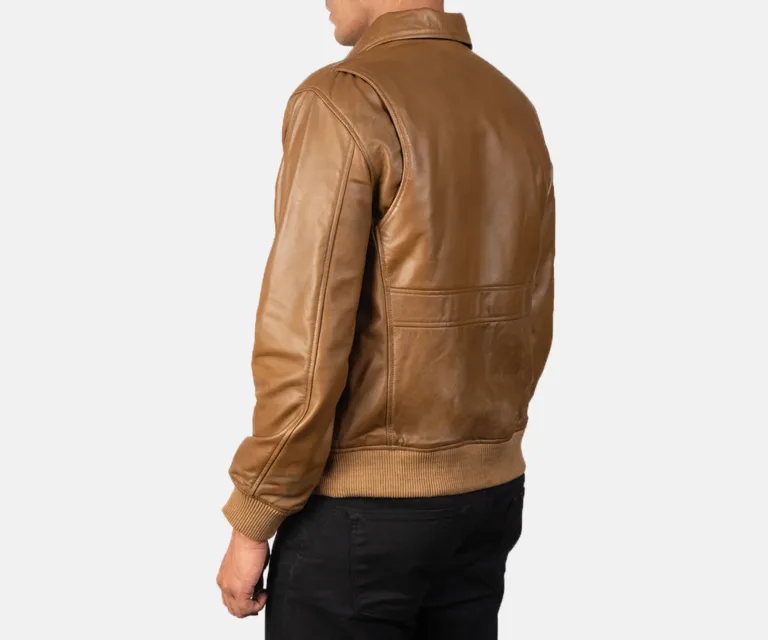 [FS] Coffmen Olive Brown A2 Leather Bomber Jacket — Macro Detail Grain, Stitching & Hardware
