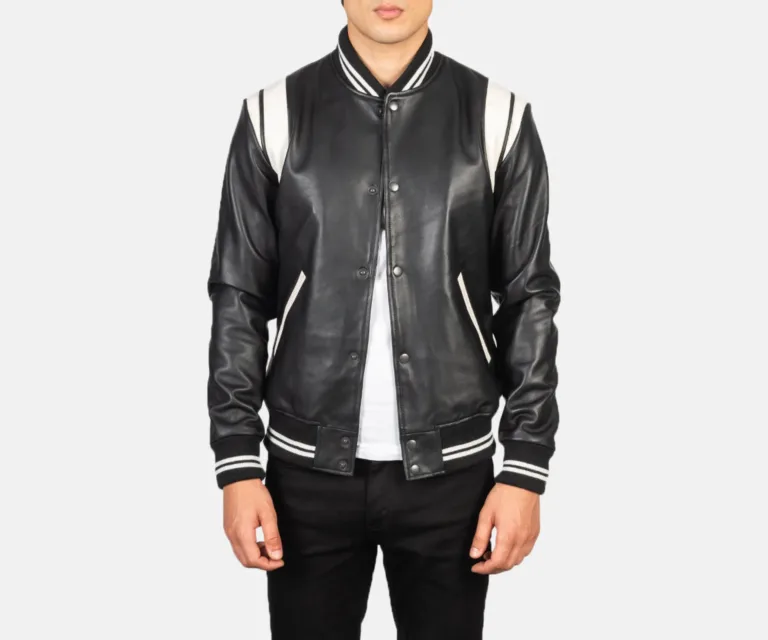 Dantee Black Leather Varsity Jacket (Special Edition) — Front Open Hero Presentation