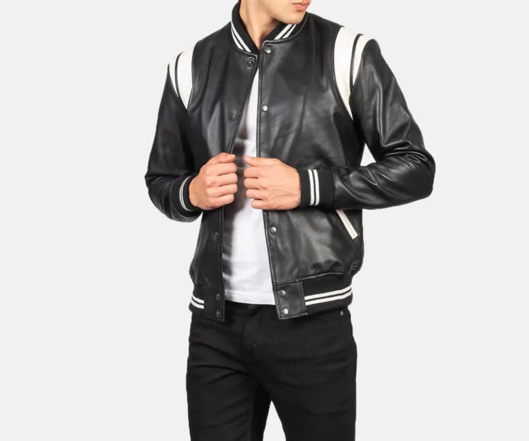 [FS] Dantee Black Leather Varsity Jacket — Full Editorial Model Presentation