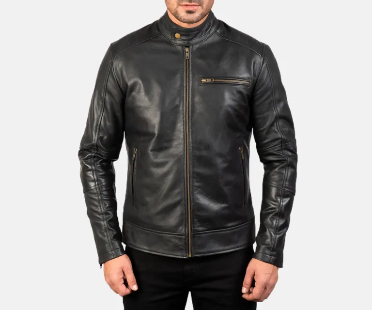 [FS] Dean Black Leather Biker Jacket — Rear Back View & Silhouette