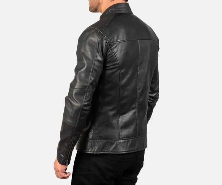 [FS] Dean Black Leather Biker Jacket — Macro Detail Grain, Stitching & Hardware