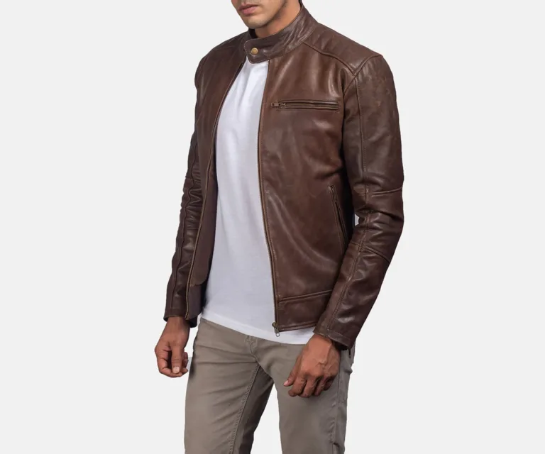 [FS] Dean Brown Leather Biker Jacket — Quarter Angle Profile Detail