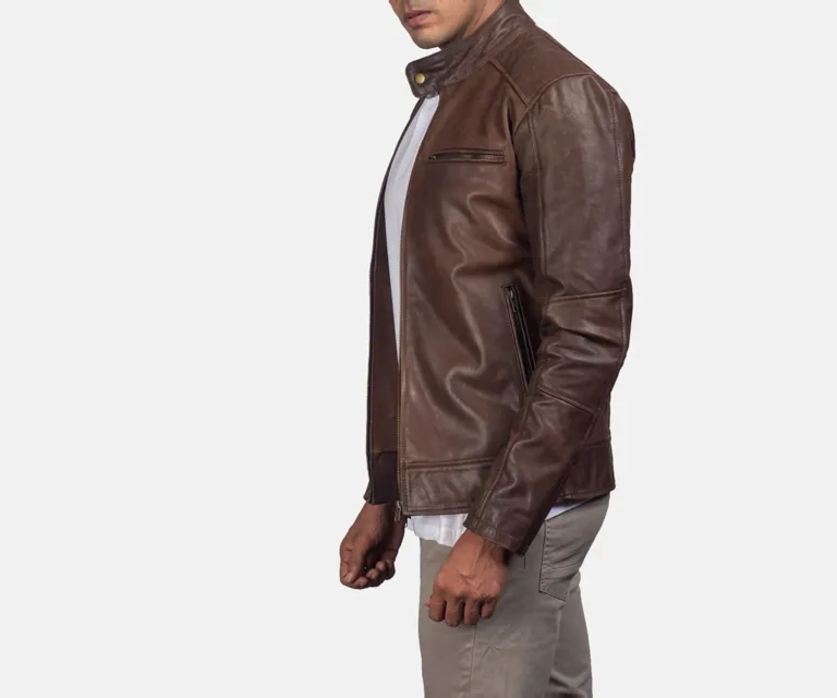 [FS] Dean Brown Leather Biker Jacket — Rear Back View & Silhouette