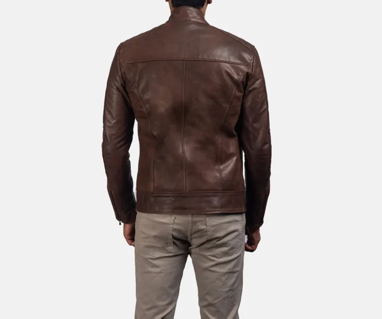 [FS] Dean Brown Leather Biker Jacket — Macro Detail Grain, Stitching & Hardware