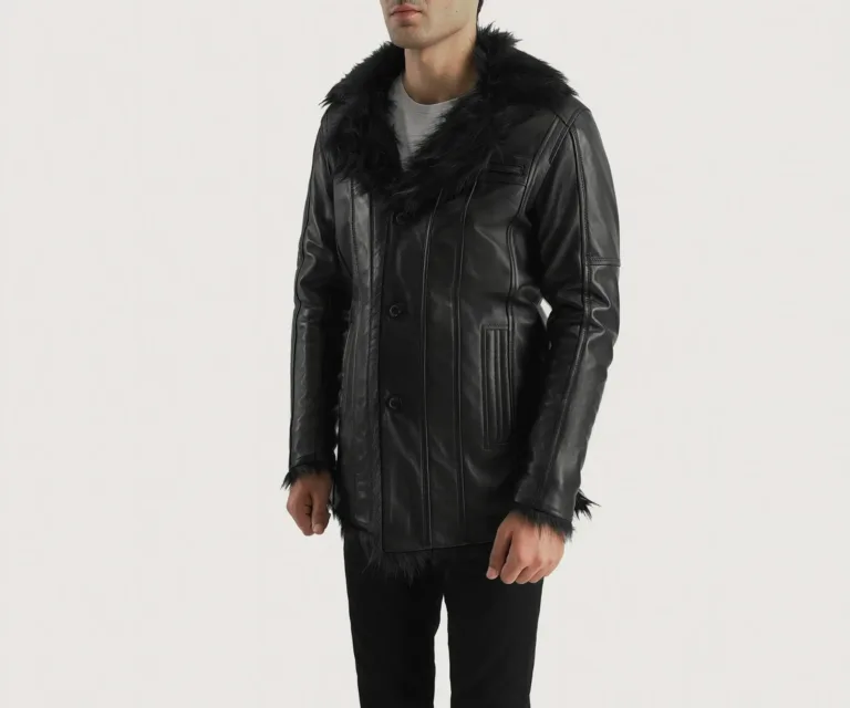 [FS] Furcliff Black Leather Coat — Quarter Angle Profile Detail