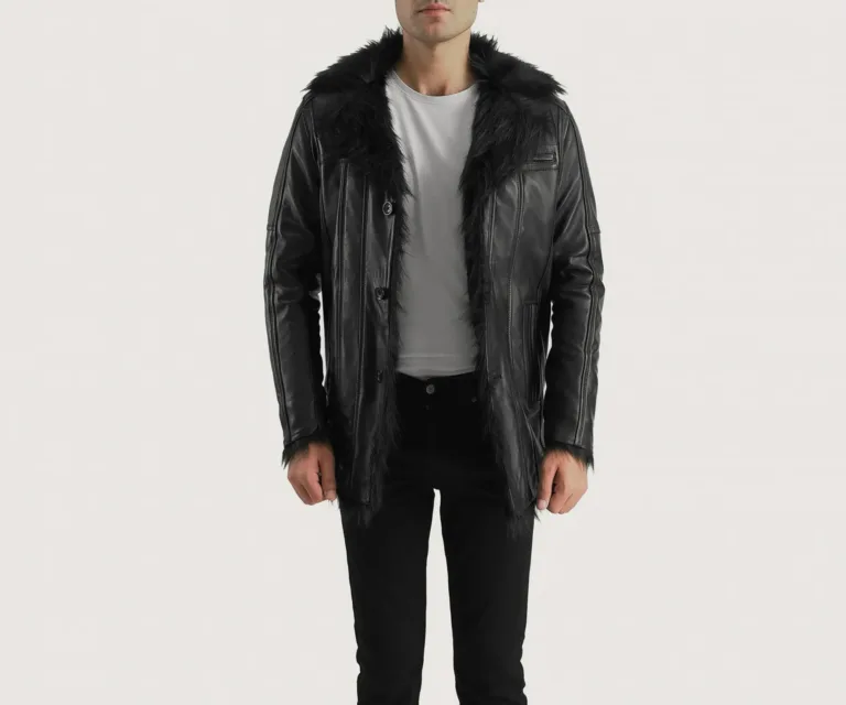 [FS] Furcliff Black Leather Coat — Front Architectural & Material Detail
