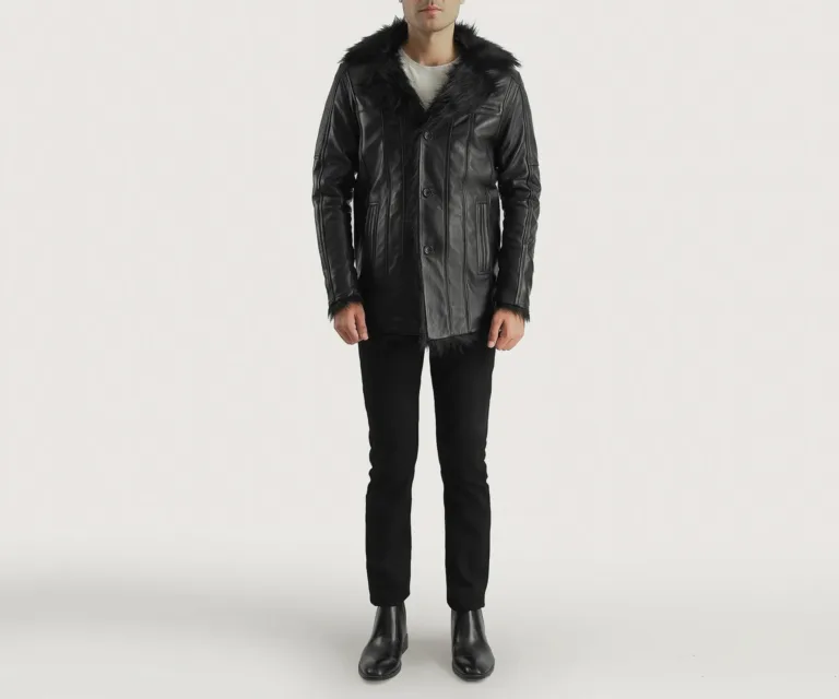 [FS] Furcliff Black Leather Coat — Rear Back View & Silhouette