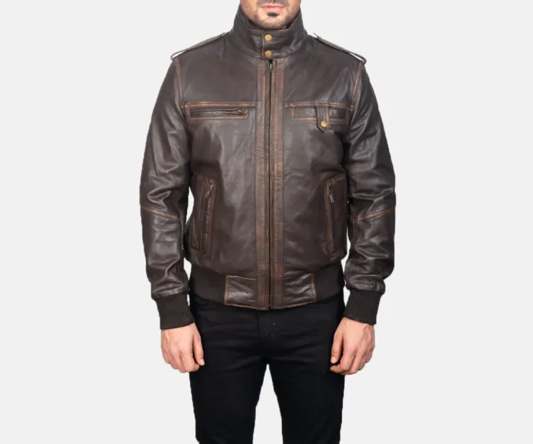 [FS] Glen Street Brown Leather Bomber Jacket — Rear Back View & Silhouette