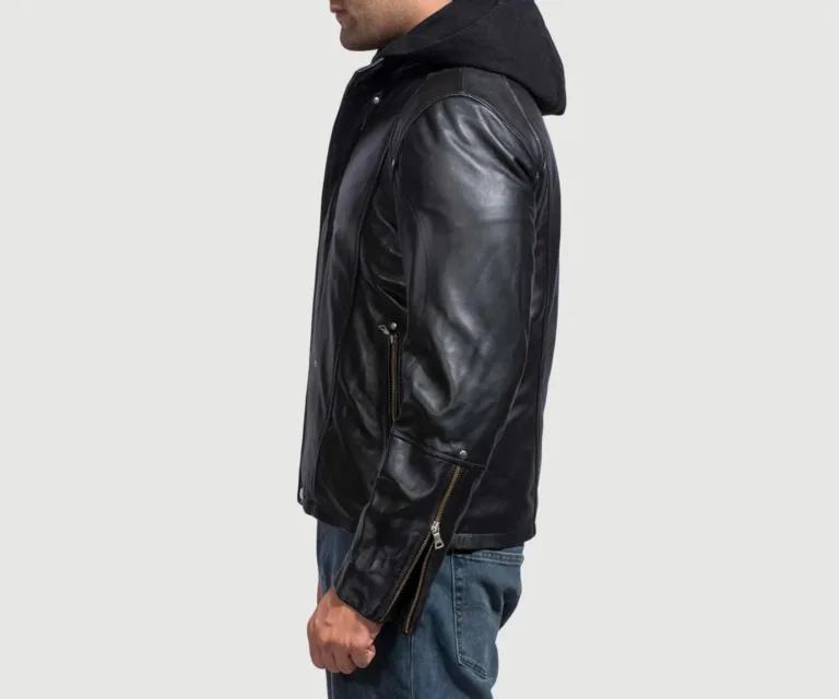 [FS] Highschool Black Hooded Leather Jacket — Rear Back View & Silhouette