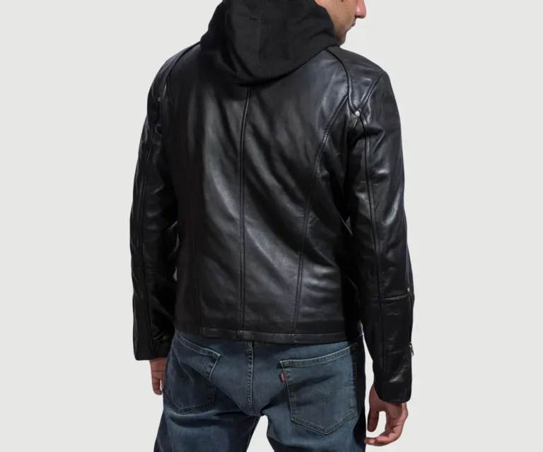 [FS] Highschool Black Hooded Leather Jacket — Macro Detail Grain, Stitching & Hardware