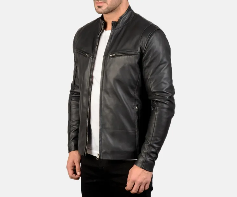 [FS] Ionic Black Leather Jacket — Quarter Angle Profile Detail
