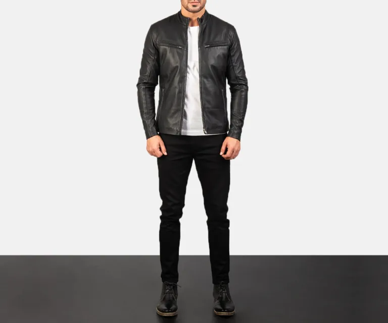 [FS] Ionic Black Leather Jacket — Front Architectural & Material Detail