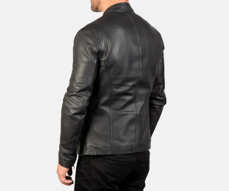 [FS] Ionic Black Leather Jacket — Macro Detail Grain, Stitching & Hardware