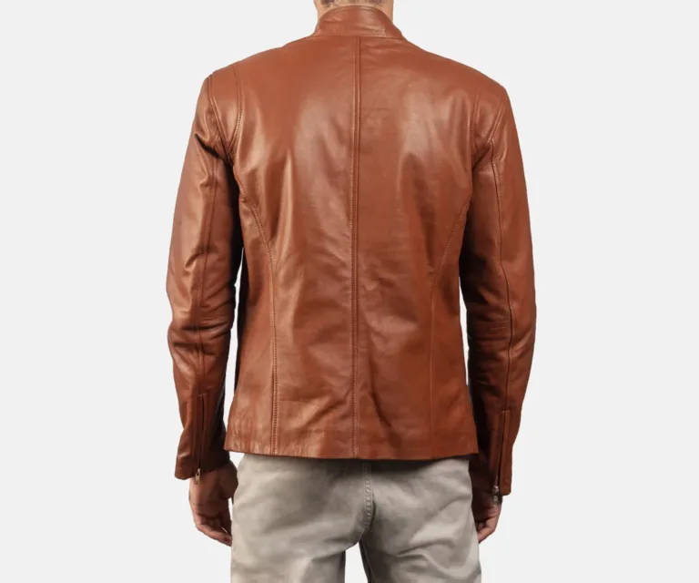 [FS] Ionic Brown Leather Biker Jacket — Rear Back View & Silhouette