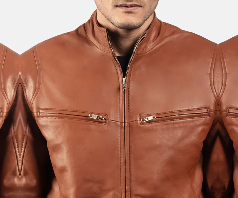 [FS] Ionic Brown Leather Biker Jacket — Full Editorial Model Presentation