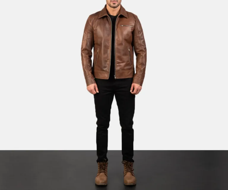 [FS] Lavendard Brown Leather Biker Jacket — Rear Back View & Silhouette