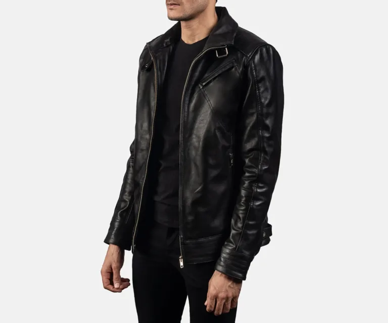 [FS] Legacy Black Leather Biker Jacket — Quarter Angle Profile Detail