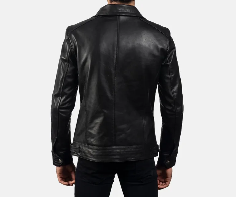 [FS] Legacy Black Leather Biker Jacket — Macro Detail Grain, Stitching & Hardware