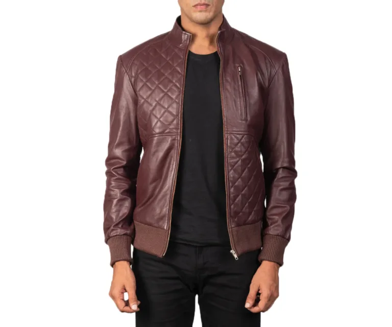 [FS] Moda Maroon Leather Bomber Jacket — Hero Presentation