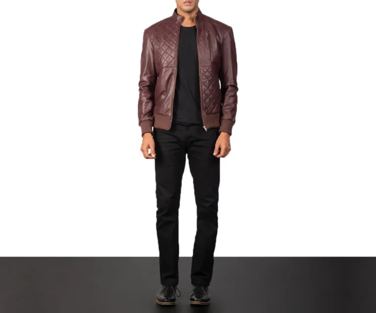 [FS] Moda Maroon Leather Bomber Jacket — Rear Back View & Silhouette