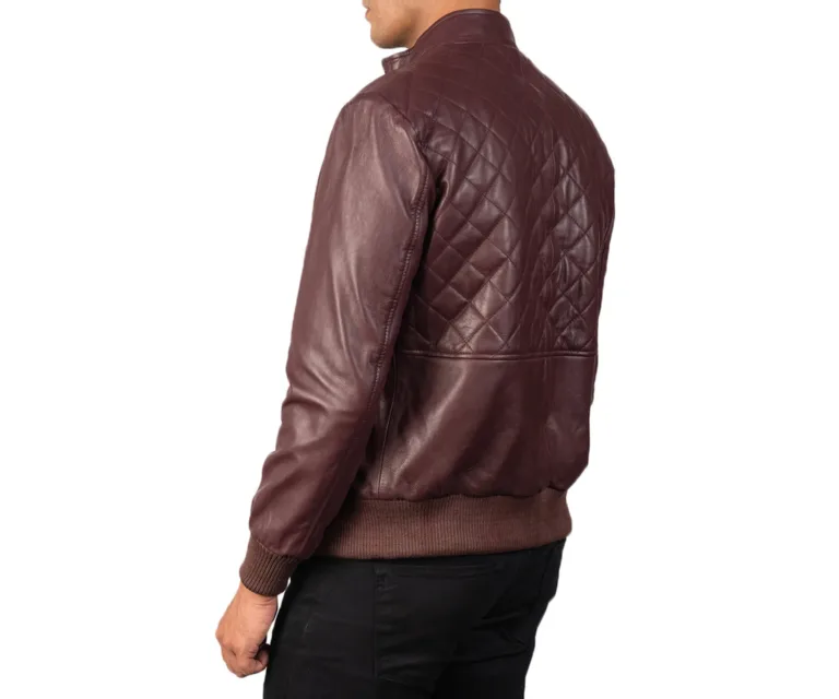 [FS] Moda Maroon Leather Bomber Jacket — Full Editorial Model Presentation
