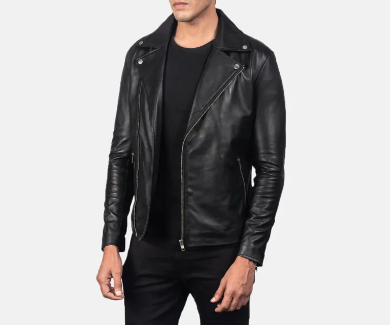 [FS] Noah Black Leather Biker Jacket — Quarter Angle Profile Detail