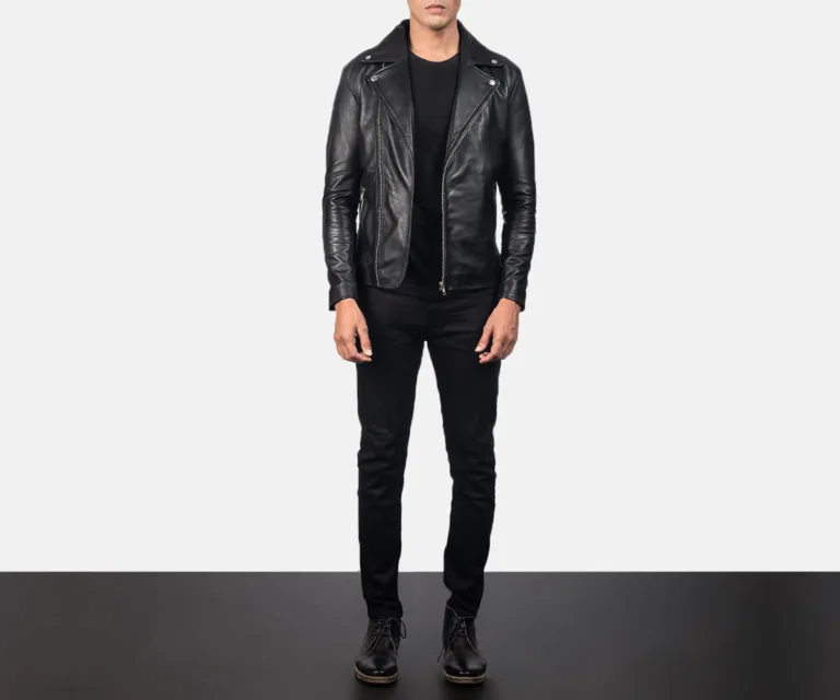 [FS] Noah Black Leather Biker Jacket — Rear Back View & Silhouette