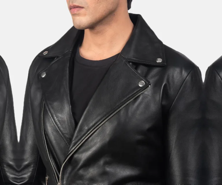 [FS] Noah Black Leather Biker Jacket — Macro Detail Grain, Stitching & Hardware