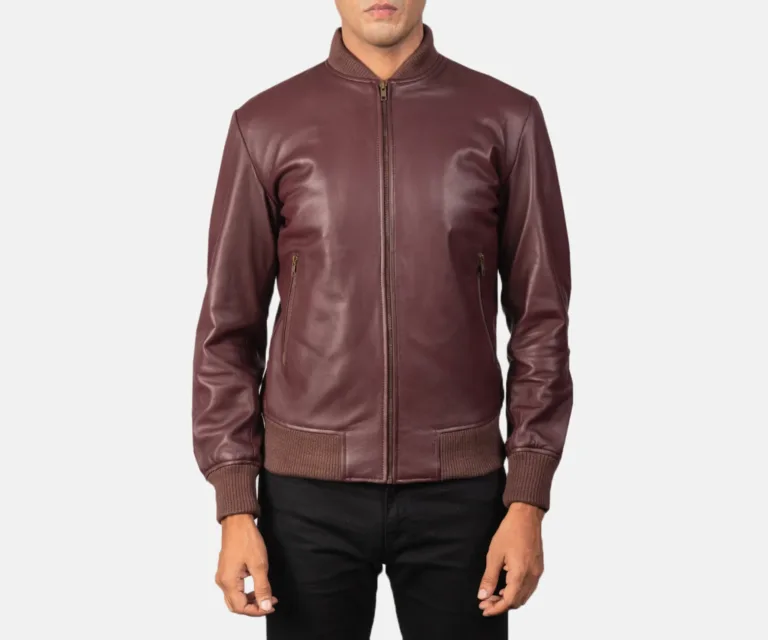 [FS] Shane Maroon Leather Bomber Jacket — Rear Back View & Silhouette