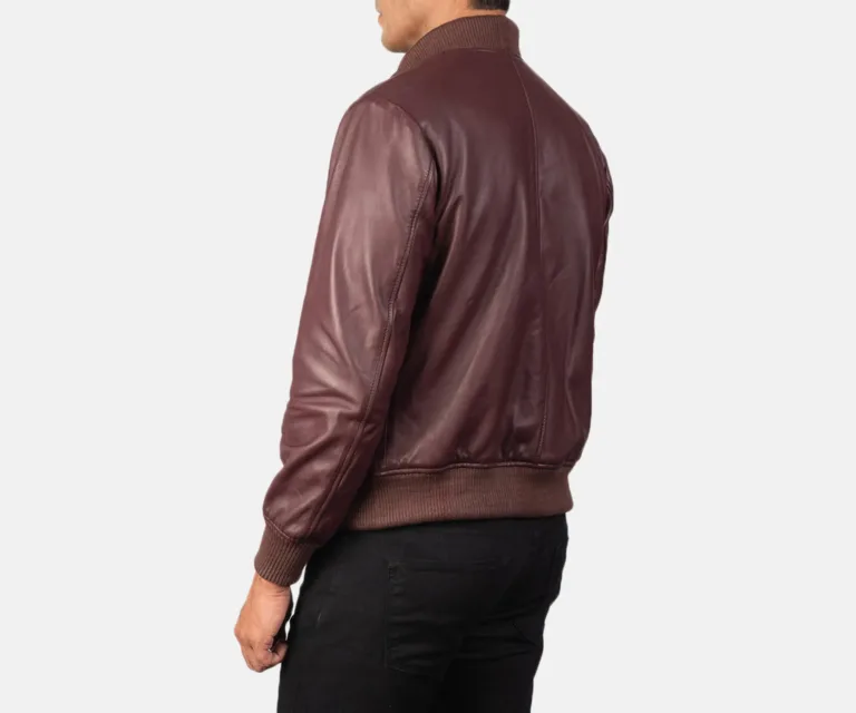 [FS] Shane Maroon Leather Bomber Jacket — Macro Detail Grain, Stitching & Hardware