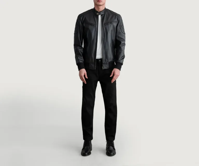 [FS] Sven Black Leather Bomber Jacket — Rear Back View & Silhouette