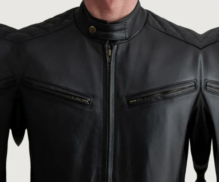 [FS] Sven Black Leather Bomber Jacket — Macro Detail Grain, Stitching & Hardware
