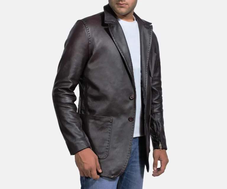 [FS] Wine Black Leather Blazer — Rear Back View & Silhouette
