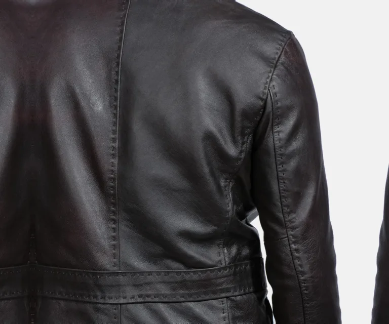 [FS] Wine Black Leather Blazer — Macro Detail Grain, Stitching & Hardware