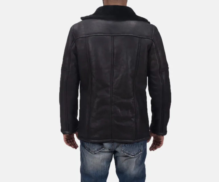 Furcliff Double Face Shearling Leather Coat — Rear Back View & Tailored Vent Hemline