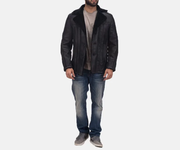Furcliff Double Face Shearling Leather Coat — Full-Length Model Editorial Presentation