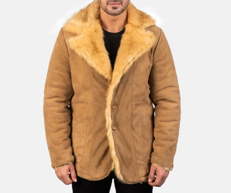 Furlong Beige Suede Leather Coat — Front Open Hero Presentation